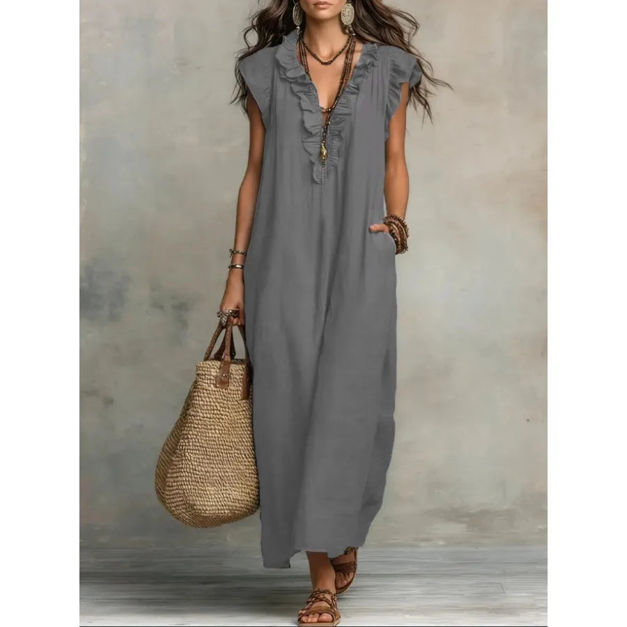 Elegant Bow Neck Mesh Dress for Women – Knee-Length Chiffon Loose Fit Dress