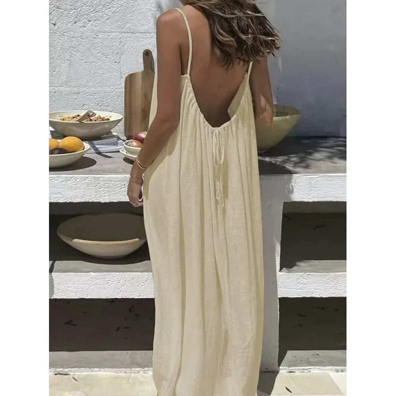Women's Strapless Maxi Dress – Backless Sleepwear & Casual Lounge Dress for Home