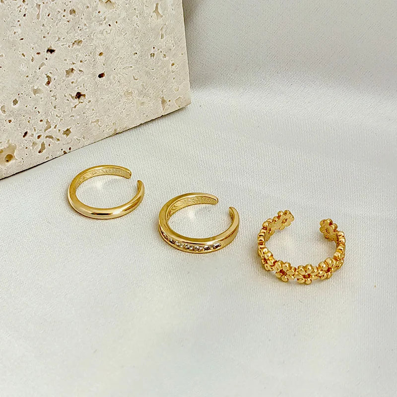 3PCS Gold Plated Zircon Toe Rings for Women – Adjustable Summer Beach Foot Jewelry Set