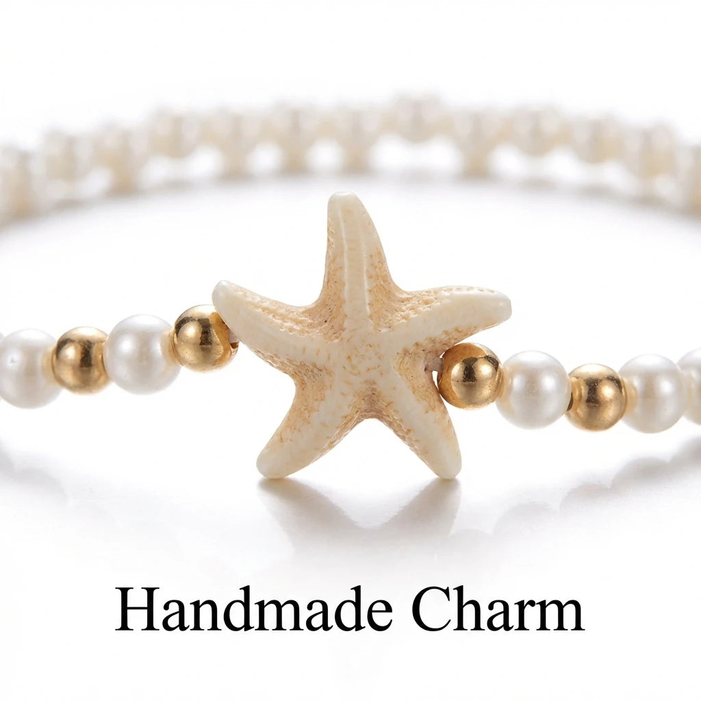 Piece Boho Heishi Bead Anklet Set – Gold Shell & Starfish Beach Jewelry for Women