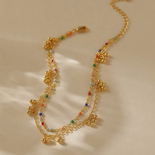 Double Layer Gold Bead Anklet – Elegant Summer Foot Chain
