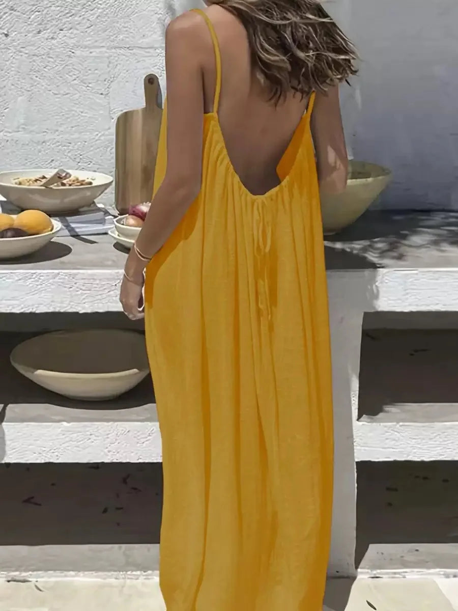 Loose-Fit Spaghetti Strap Dress – Casual Summer Homewear
