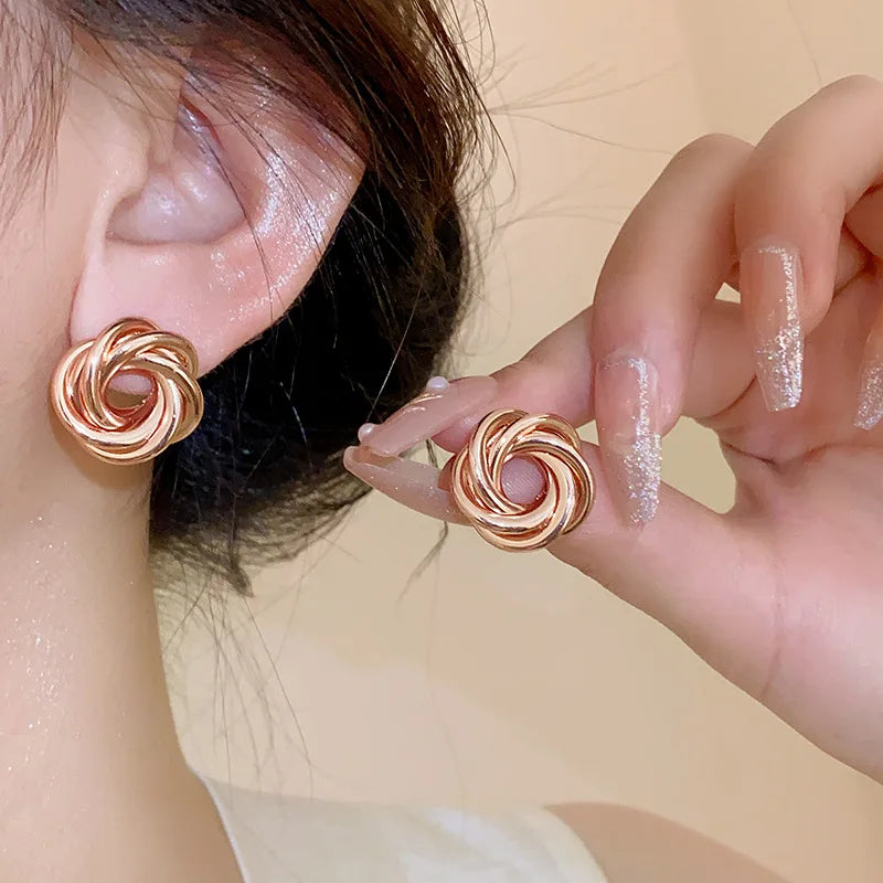 Gold Geometric Multi-Layer Twisted Hoop Earrings for Women – Round Circle Fashion Jewelry