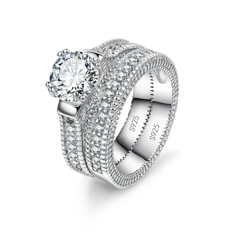 925 Sterling Silver Couple Rings Set – Elegant Wedding & Engagement Cubic Zirconia Jewelry