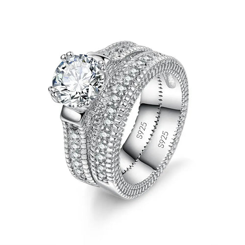 925 Sterling Silver Couple Rings Set – Elegant Wedding & Engagement Cubic Zirconia Jewelry