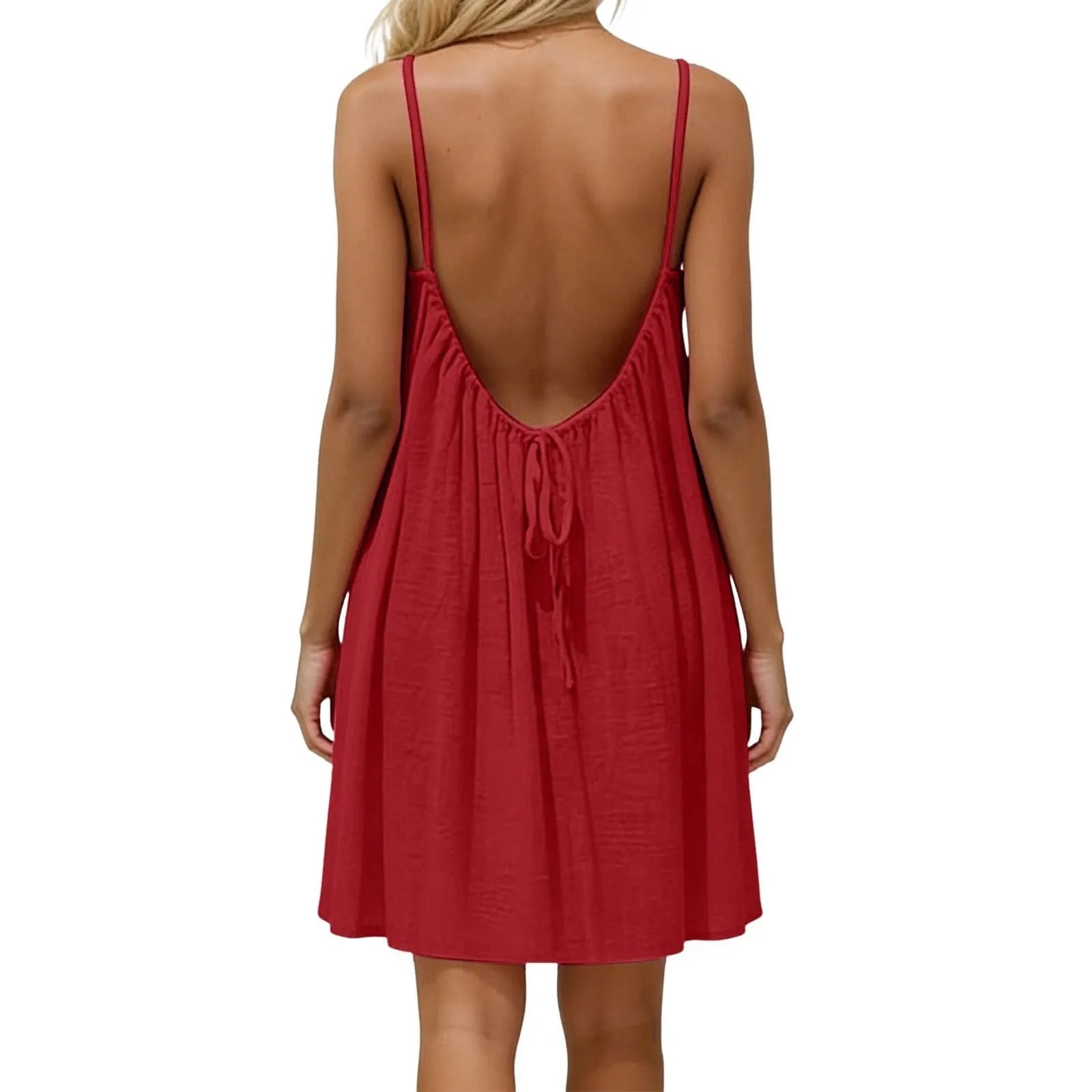 Backless Spaghetti Strap A-Line Dress – Flowy Summer Vacation Dress