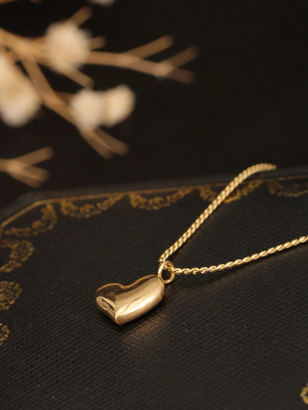 18K Gold Tone Curved Heart Pendant Necklace – Minimalist Stainless Steel Jewelry for Women