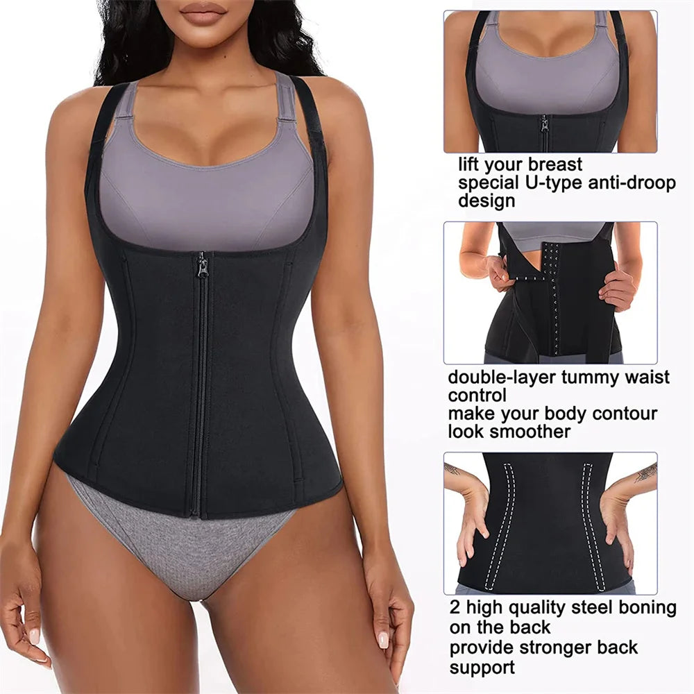 Women's Waist Trainer Tank Top – Zipper Tummy Control Body Shaper Cami