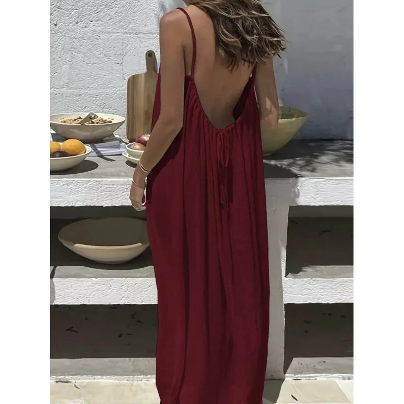Women's Strapless Maxi Dress – Backless Sleepwear & Casual Lounge Dress for Home