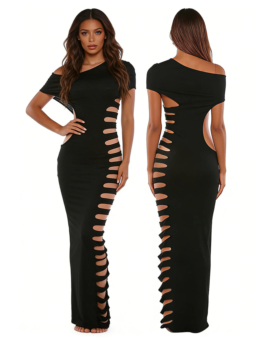 Women's Elegant V-Neck Midi Dress | Long Sleeve Slim Fit Casual & Party Dress