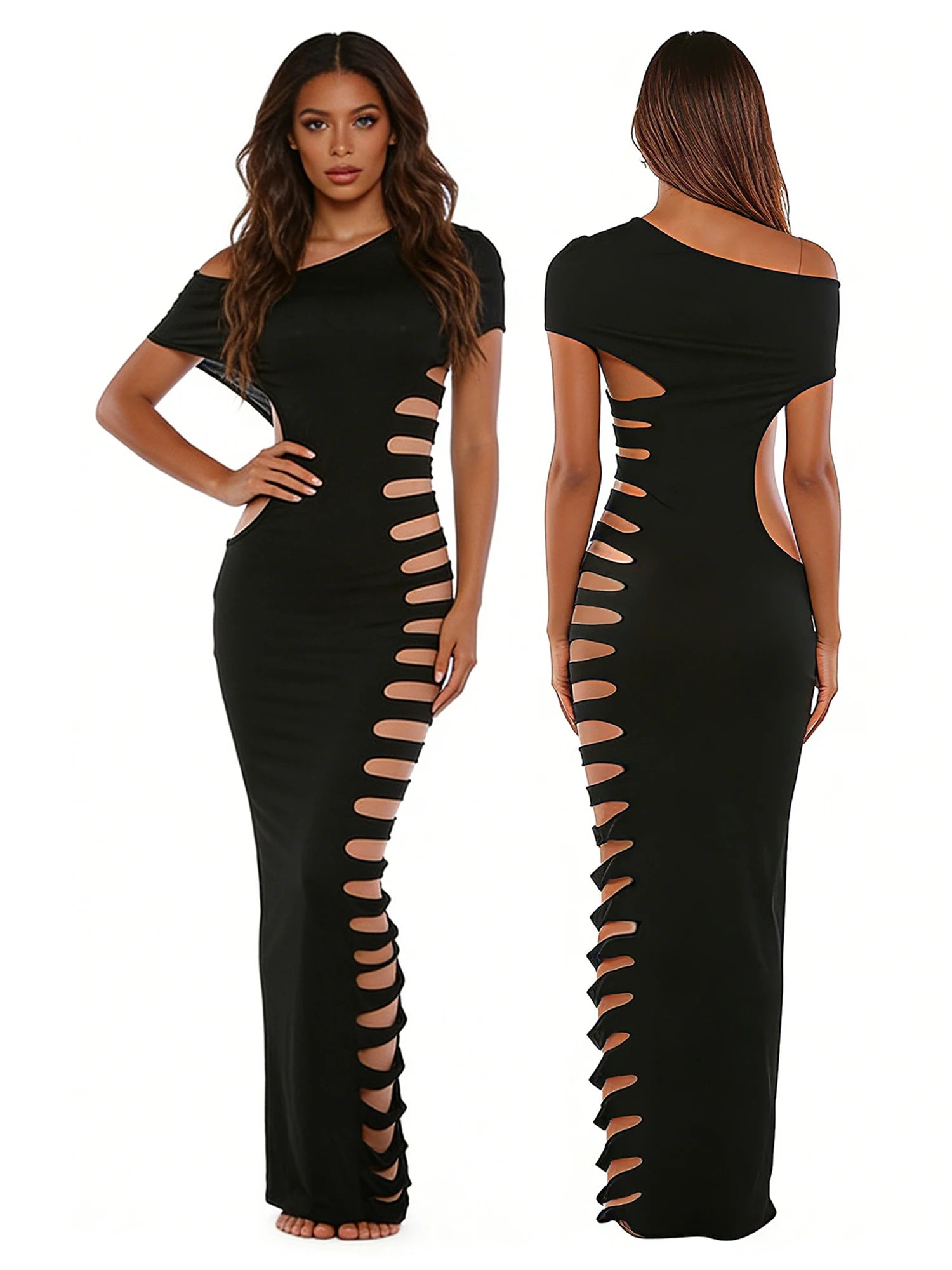 Women's Elegant V-Neck Midi Dress | Long Sleeve Slim Fit Casual & Party Dress