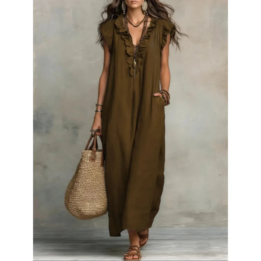 Elegant Bow Neck Mesh Dress for Women – Knee-Length Chiffon Loose Fit Dress