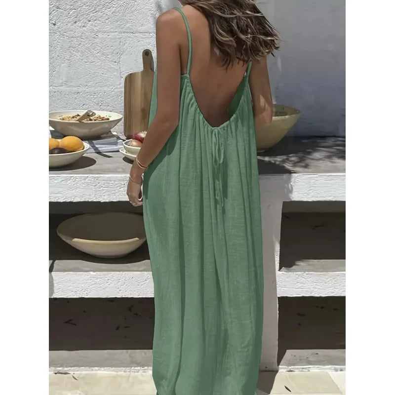 Women's Strapless Maxi Dress – Backless Sleepwear & Casual Lounge Dress for Home
