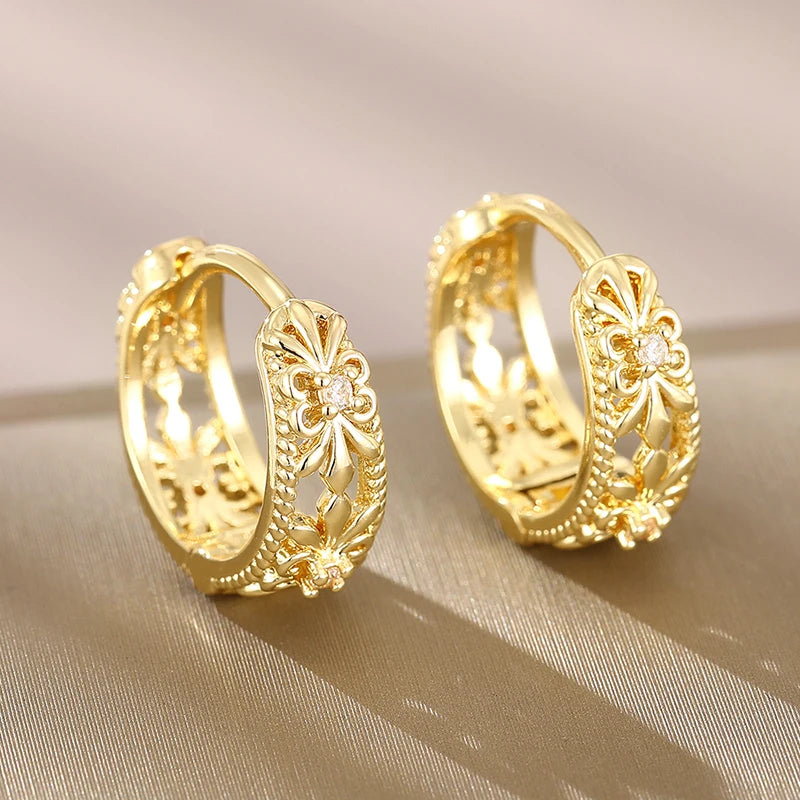 Elegant CZ Hollow Hoop Earrings – Gold & Silver Statement Jewelry for Women