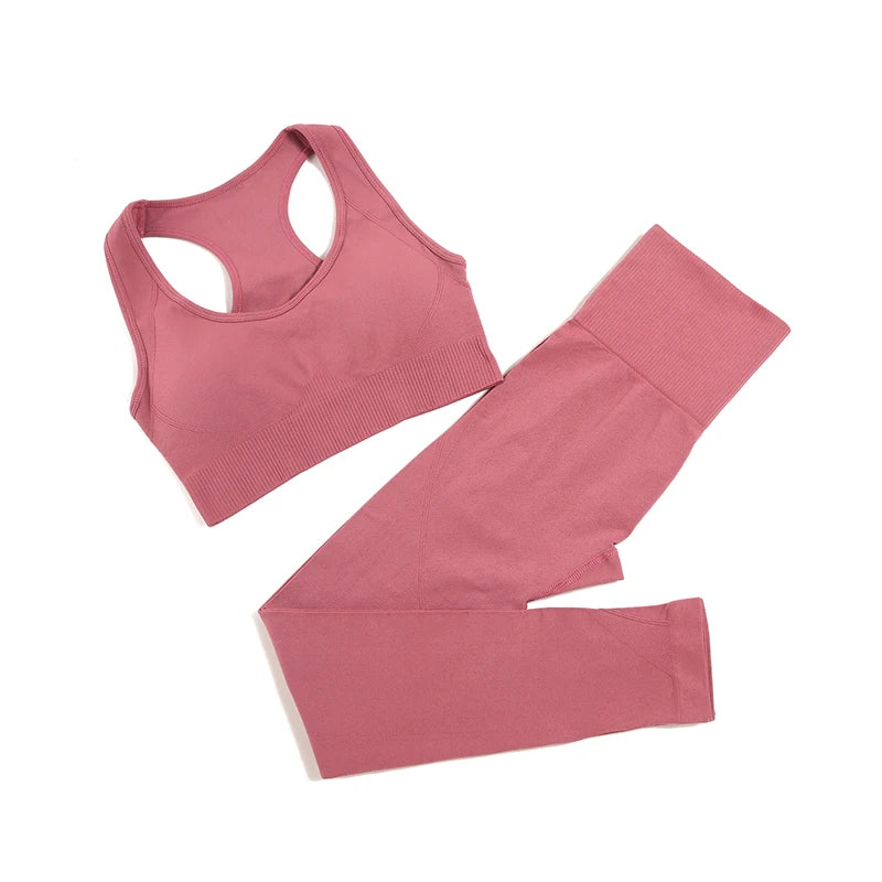 Seamless High-Waist Yoga Set for Women – Sculpting Gym Leggings & Sports Bra Workout Suit