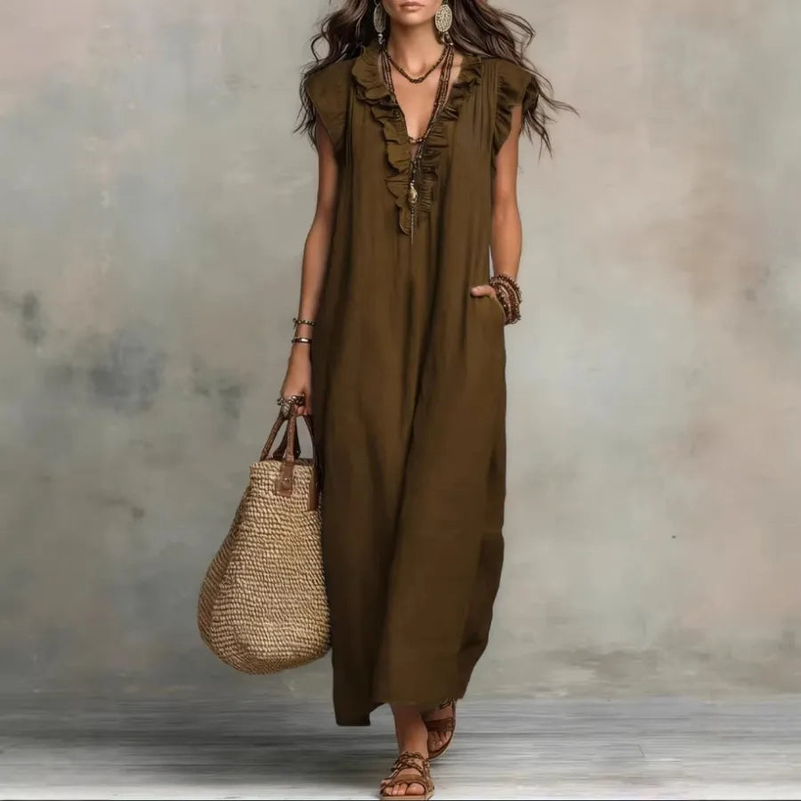 Elegant Bow Neck Mesh Dress for Women – Knee-Length Chiffon Loose Fit Dress