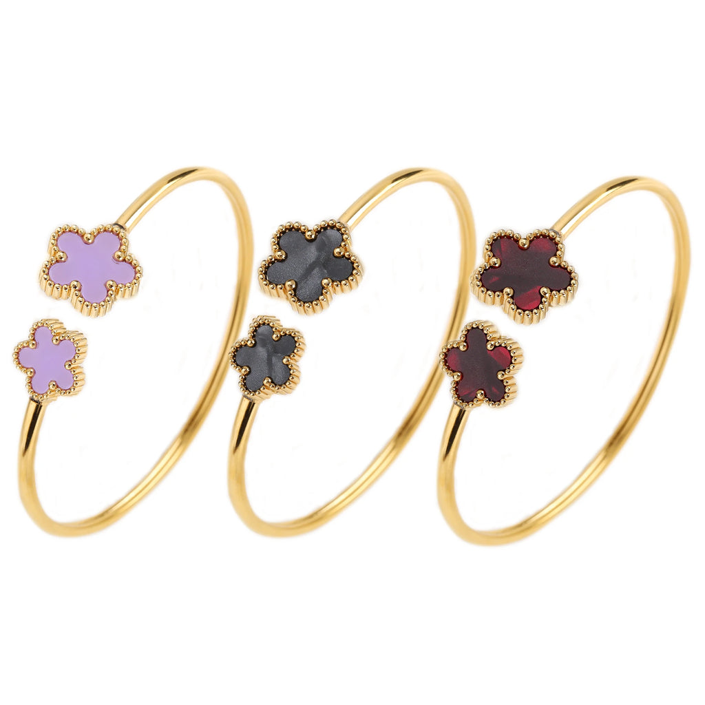 Lucky Clover Open Cuff Bracelet – Gold-Plated Stainless Steel Jewelry