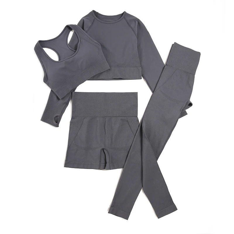 Seamless High-Waist Yoga Set for Women – Sculpting Gym Leggings & Sports Bra Workout Suit