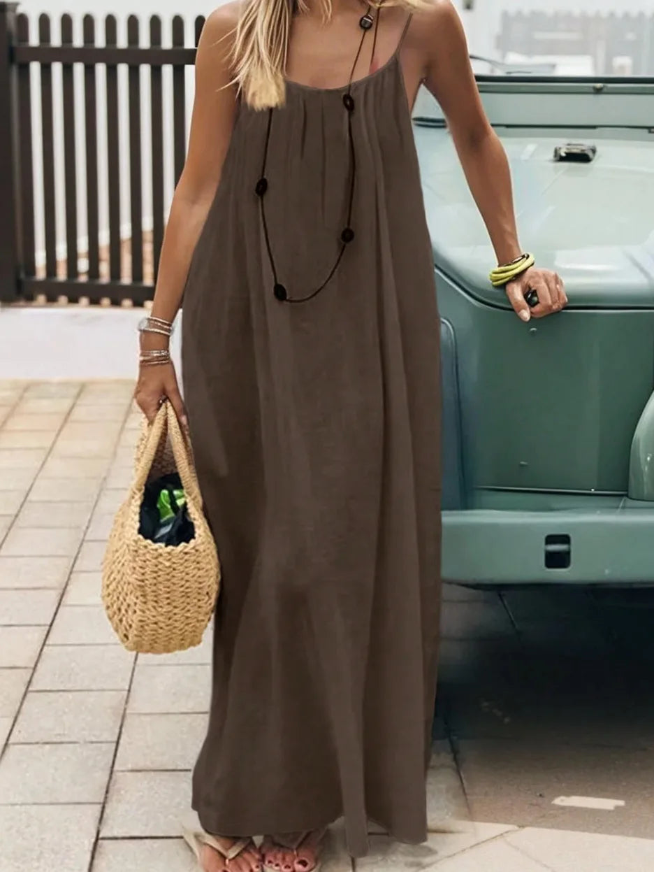 Loose-Fit Spaghetti Strap Dress – Casual Summer Homewear