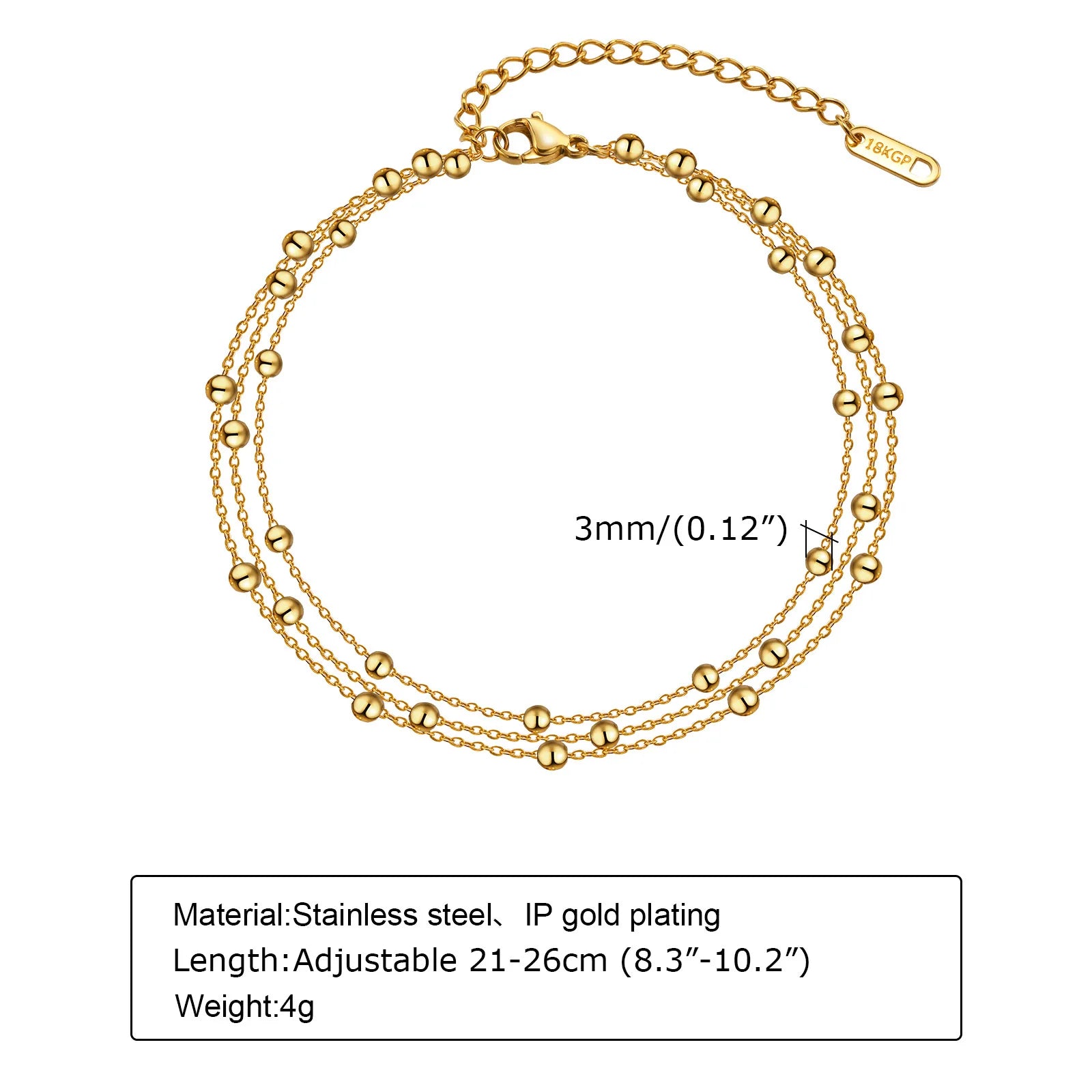Golden Bead Charm Anklet – Waterproof Stainless Steel Minimalist Beach Jewelry for Women