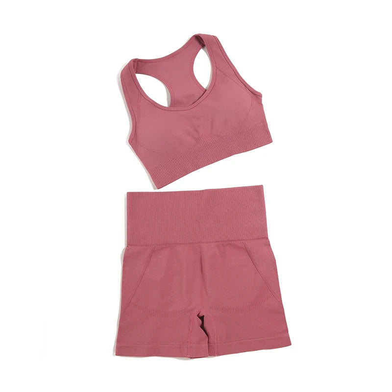 Seamless High-Waist Yoga Set for Women – Sculpting Gym Leggings & Sports Bra Workout Suit