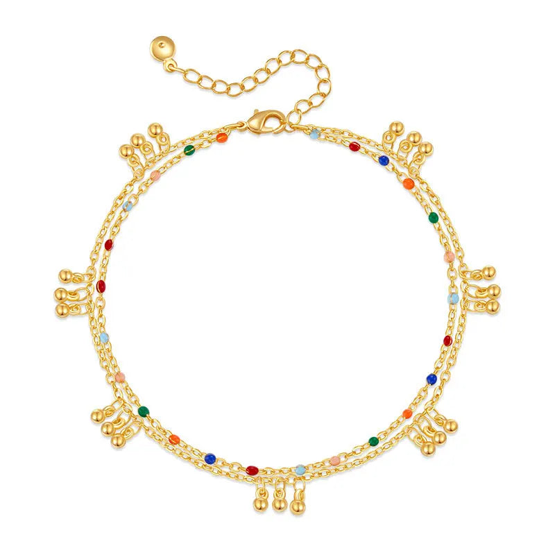 Double Layer Gold Bead Anklet – Elegant Summer Foot Chain