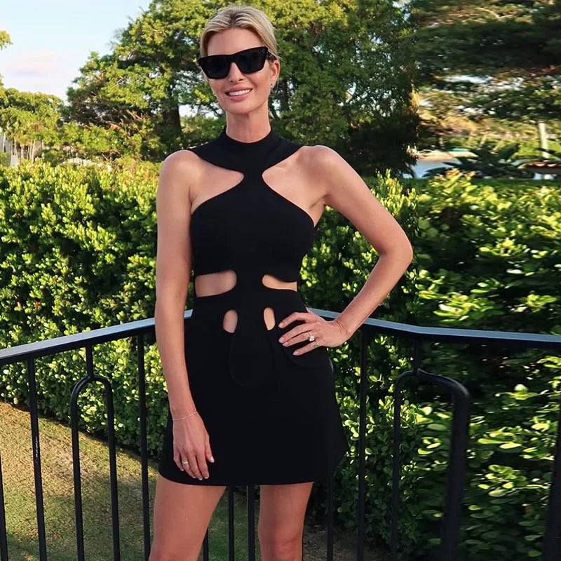 Chic Halter Bodycon Mini Dress – Sleeveless, Hollow-Out Cutout