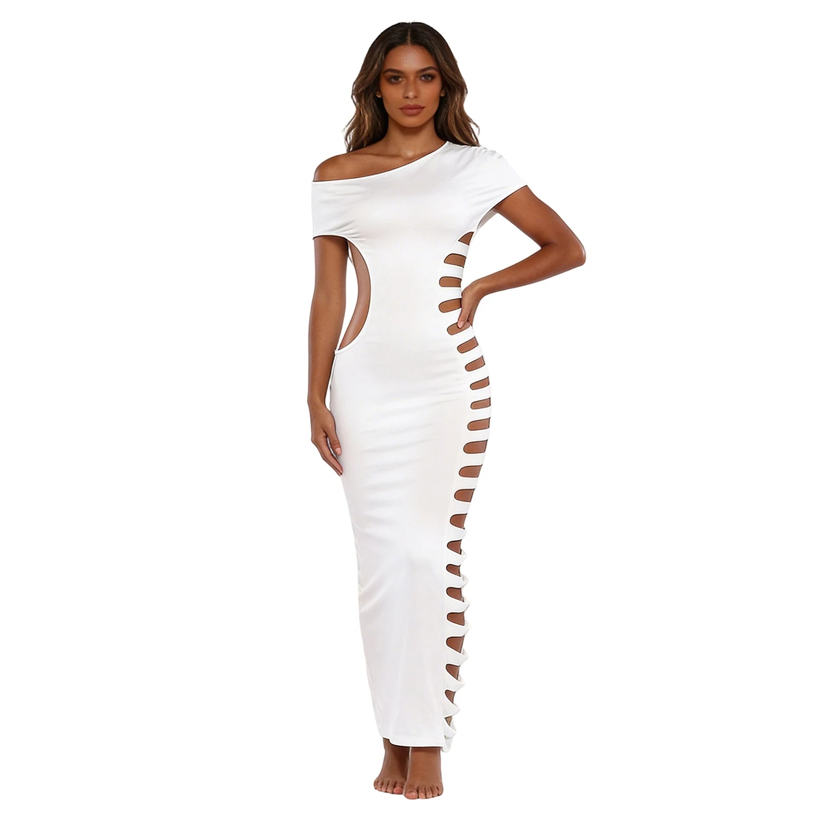 Women's Elegant V-Neck Midi Dress | Long Sleeve Slim Fit Casual & Party Dress