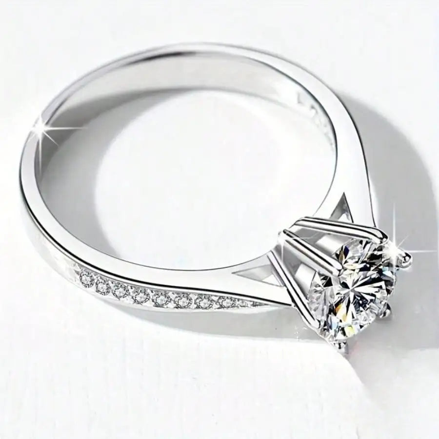 Women's Luxury 925 Sterling Silver Six Claw Diamond Ring – Classic Simulated Engagement Jewelry