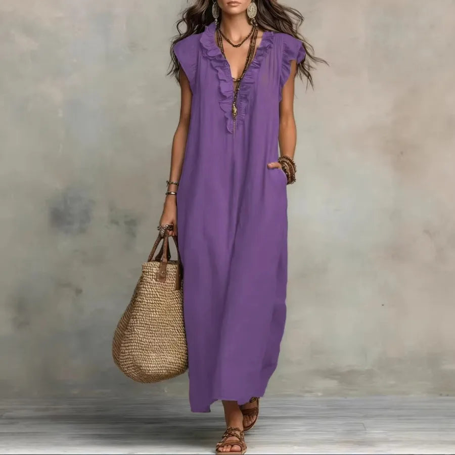 Elegant Bow Neck Mesh Dress for Women – Knee-Length Chiffon Loose Fit Dress