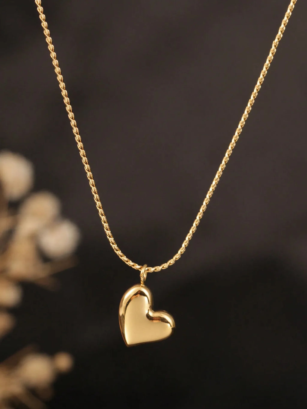 18K Gold Tone Curved Heart Pendant Necklace – Minimalist Stainless Steel Jewelry for Women