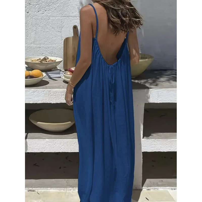 Women's Strapless Maxi Dress – Backless Sleepwear & Casual Lounge Dress for Home