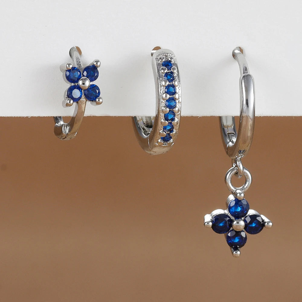 Trendy 3PCS Flower Drop Earrings Set – Stainless Steel Crystal Zirconia Dangle Earrings for Women