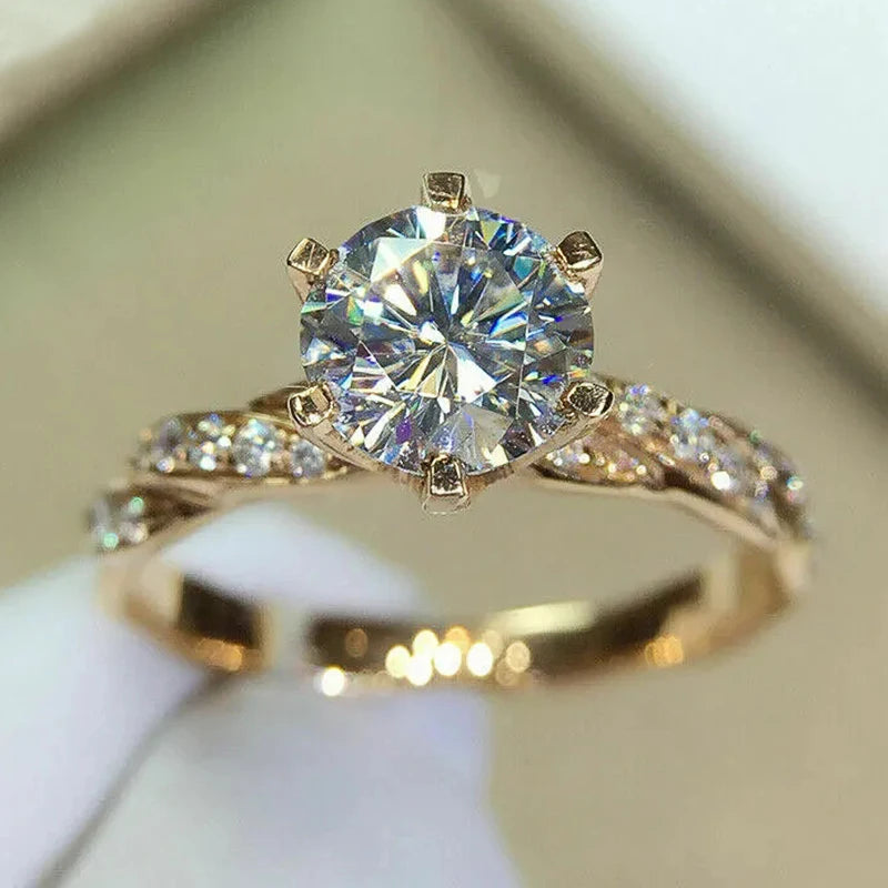 Women's Luxury 6-Claw Cubic Zirconia Ring – Gold Wedding & Engagement Eternity Band