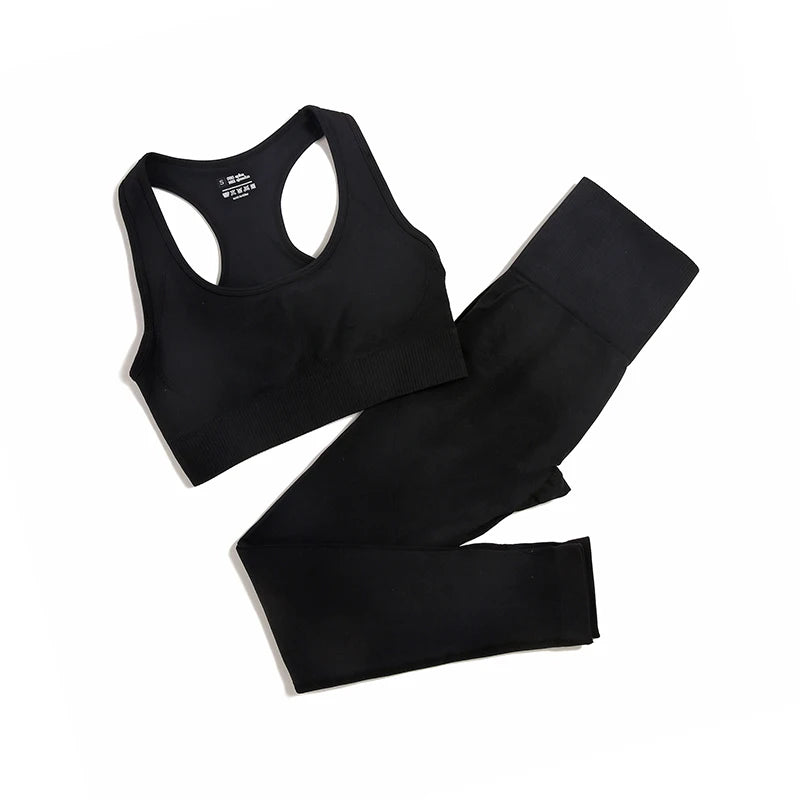 Seamless High-Waist Yoga Set for Women – Sculpting Gym Leggings & Sports Bra Workout Suit