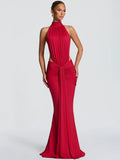 Women's Turtleneck Backless Maxi Dress – Elegant Off-Shoulder Ruched Bodycon Party Gown
