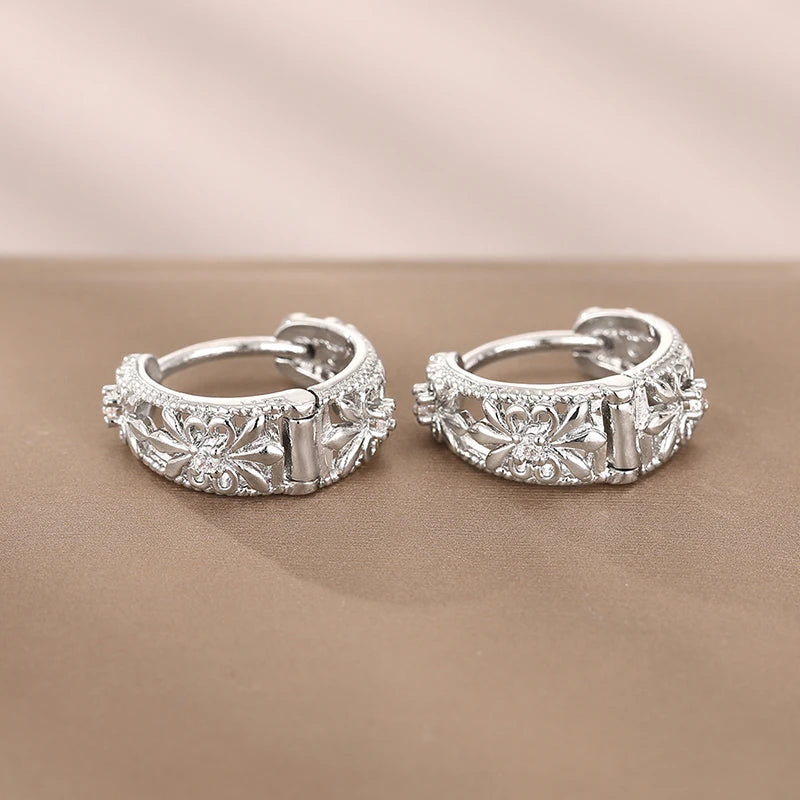 Elegant CZ Hollow Hoop Earrings – Gold & Silver Statement Jewelry for Women