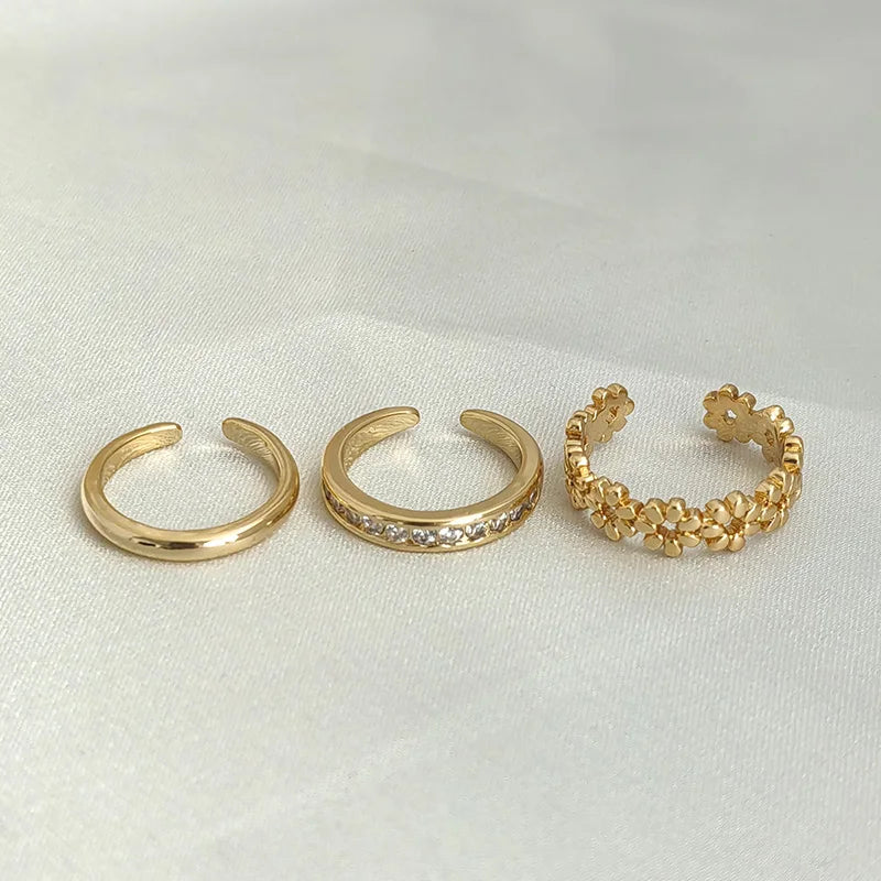 3PCS Gold Plated Zircon Toe Rings for Women – Adjustable Summer Beach Foot Jewelry Set