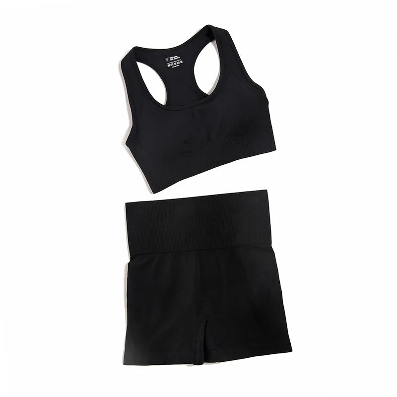Seamless High-Waist Yoga Set for Women – Sculpting Gym Leggings & Sports Bra Workout Suit