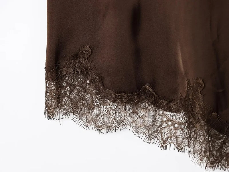Lace Satin Backless Mini Dress – Asymmetric Slip Party Dress for Women