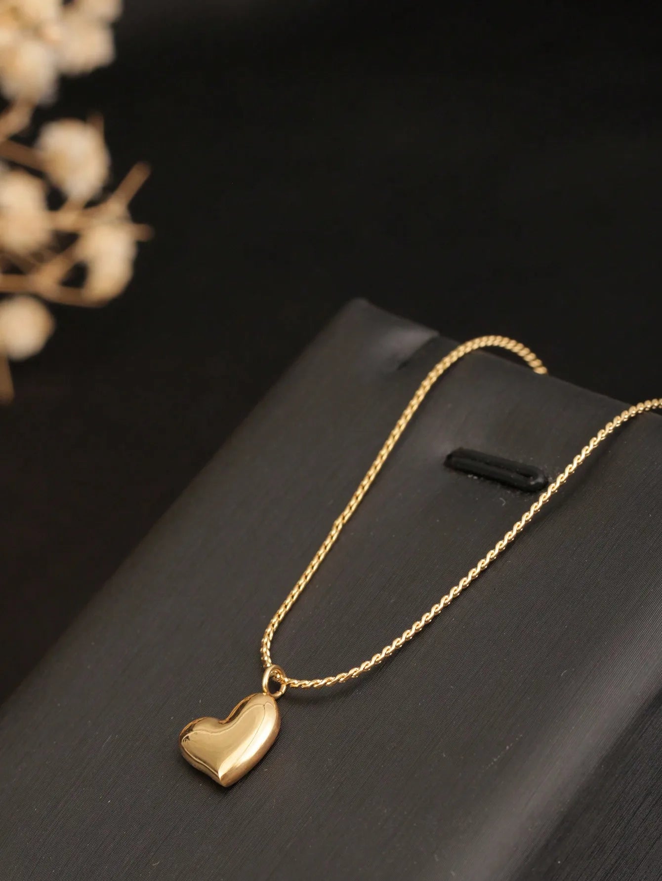 18K Gold Tone Curved Heart Pendant Necklace – Minimalist Stainless Steel Jewelry for Women