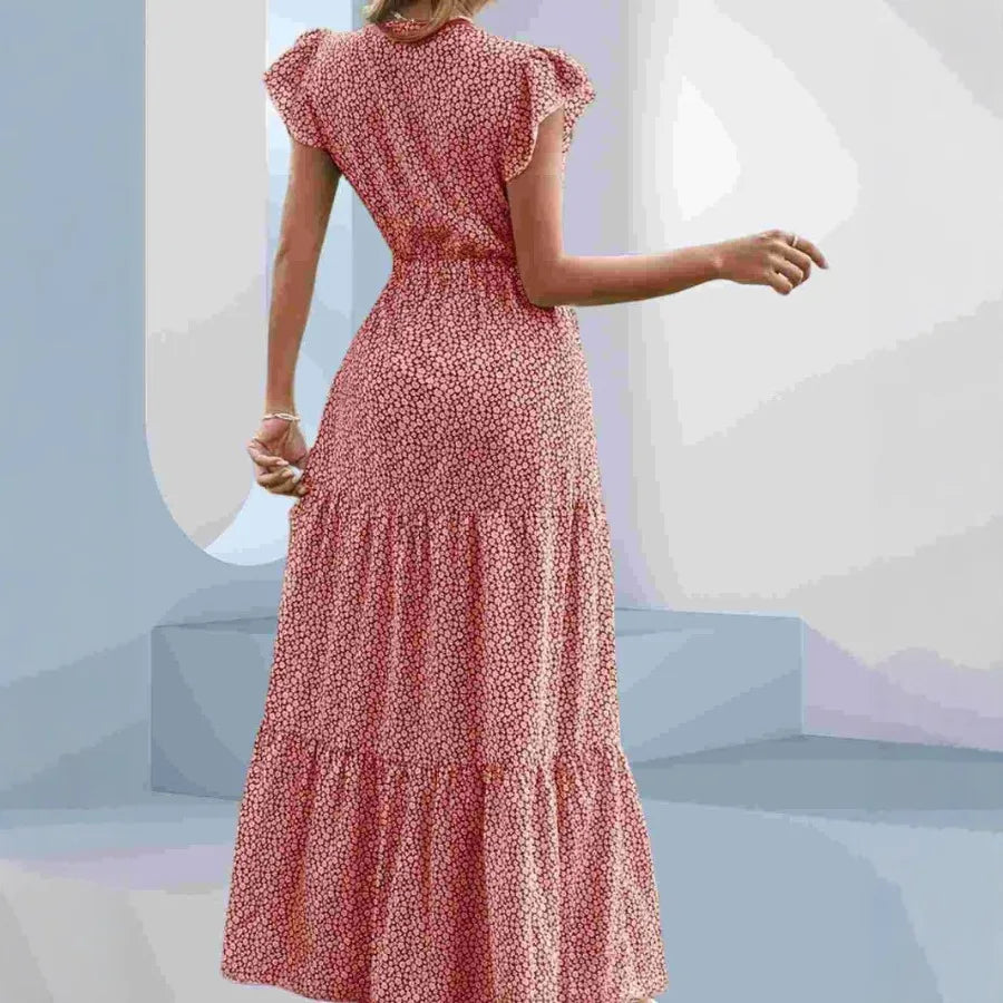 Elegant Knee Length Chiffon Dress for Women – Bow Neck Mesh Detail Loose Fit Dress