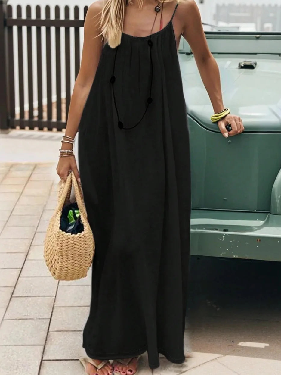 Loose-Fit Spaghetti Strap Dress – Casual Summer Homewear