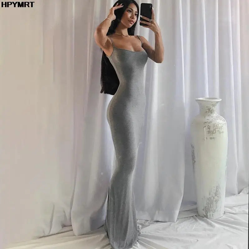 Women's Satin Slip Maxi Dress – Sleeveless Backless Bodycon Elegant Party Dress