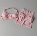 Seamless Halter Sports Bra & Scrunch Shorts Set – High Waist Yoga Workout Set