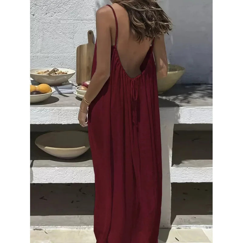 Women's Strapless Maxi Dress – Backless Sleepwear & Casual Lounge Dress for Home