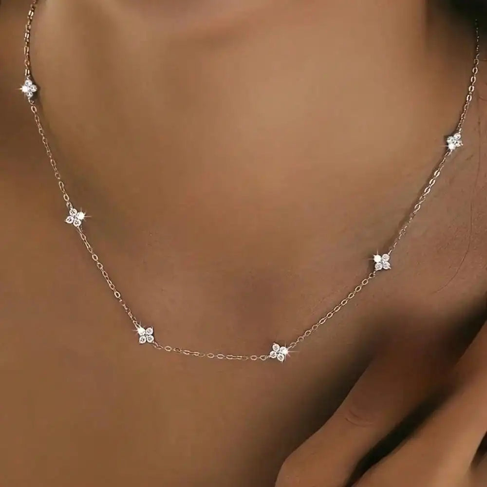 Four Leaf Clover Necklace for Women – Stainless Steel Zircon Lucky Pendant Jewelry