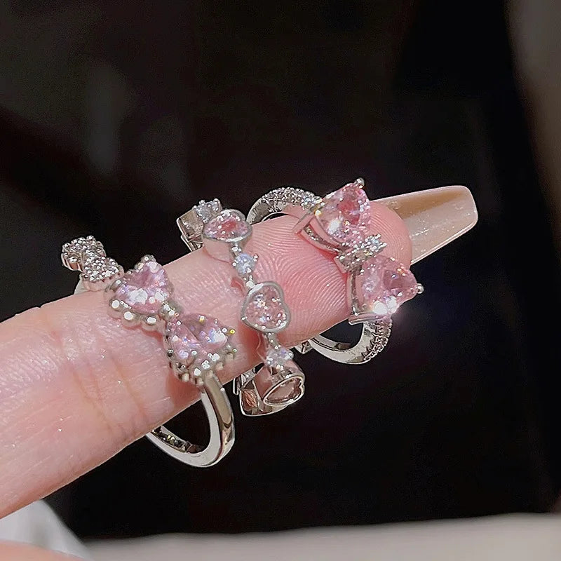 2PCS Sparkling Fairy Crown Rings Set – Adjustable Crystal Queen Party Jewelry for Women