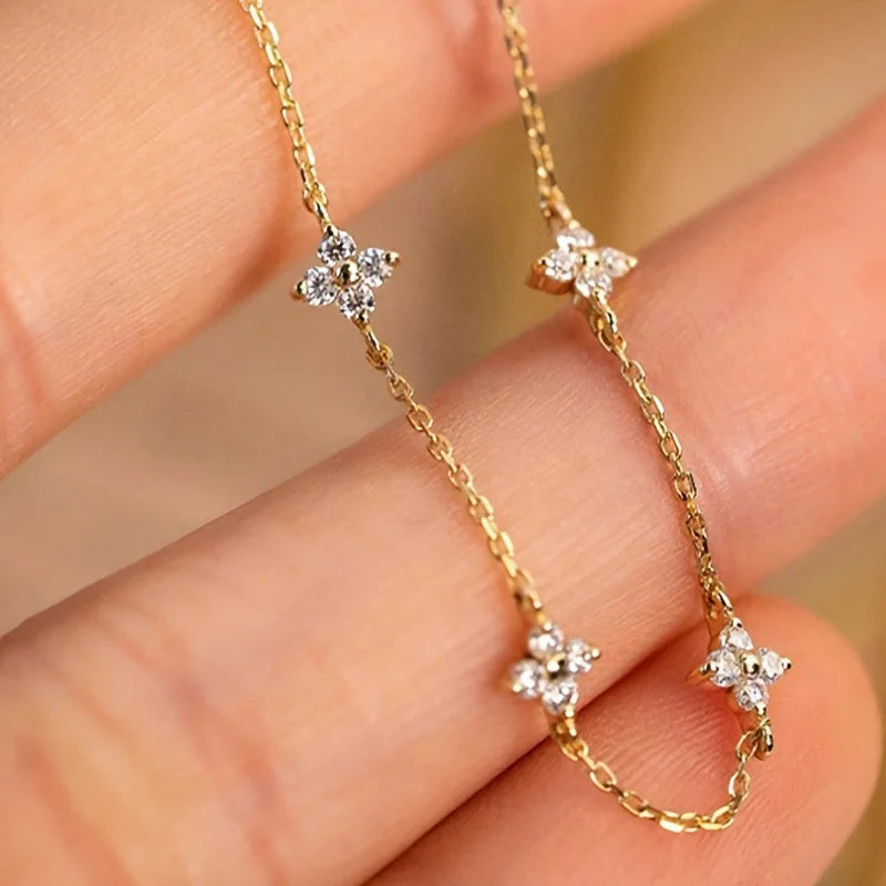 Four Leaf Clover Necklace for Women – Stainless Steel Zircon Lucky Pendant Jewelry