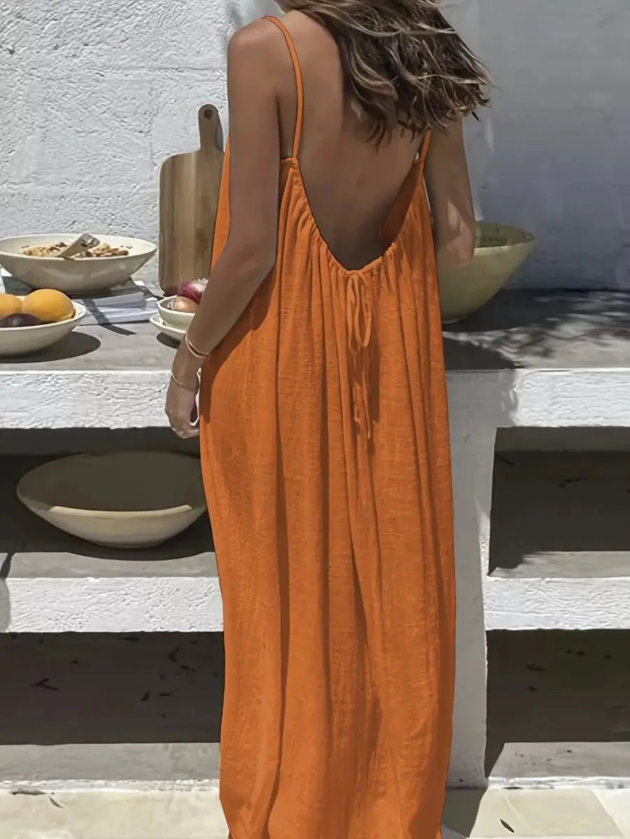 Loose-Fit Spaghetti Strap Dress – Casual Summer Homewear